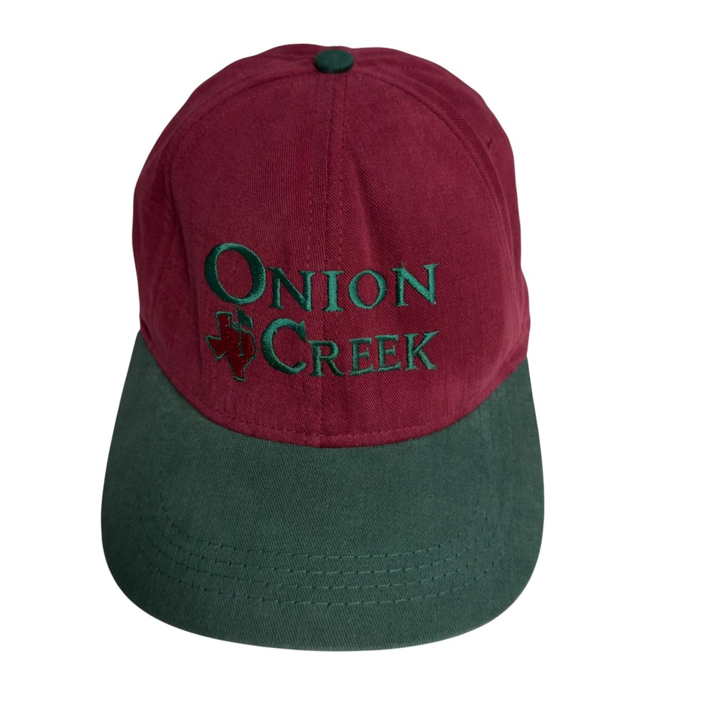 Roxxi Onion Creek Texas Golf Hat Men L-XL Burgundy Green Leather Strapback VTG